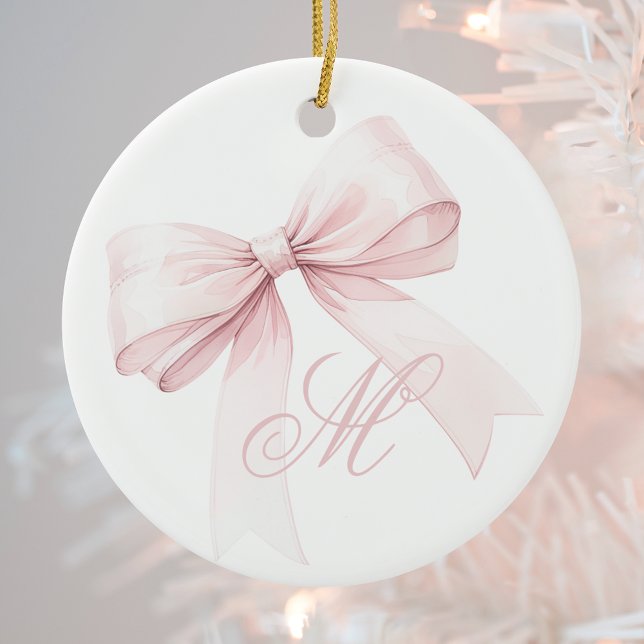 Enfeite de Natal com Laço Rosa Monogramado (Criador carregado)