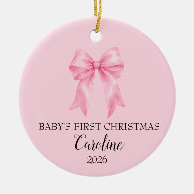 Enfeite de Natal com Laço Rosa para o Primeiro Nat (Frente)