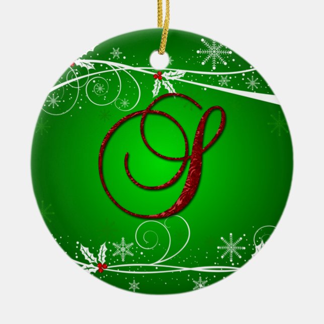 Enfeite de Natal com Letra Inicial Holly Vermelho  (Frente)