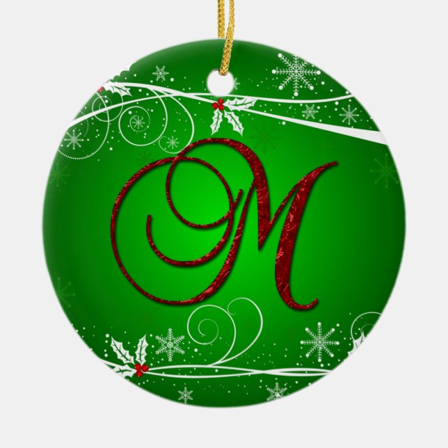 Enfeite de Natal com Letra Inicial Holly Vermelho  (Frente)