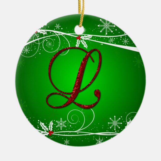 Enfeite de Natal com Letra Inicial Holly Vermelho  (Frente)