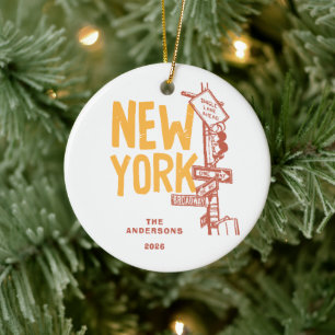 Enfeite de Natal com Placa de Rua de Nova York
