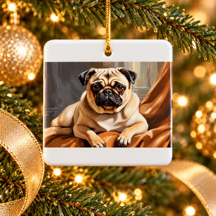 Enfeite de Natal com Retrato de Pug Vintage