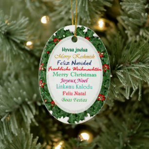 Enfeite de Natal com Texto de Feliz Natal em Idiom