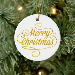 Enfeite de Natal com Texto Feliz Natal em Dourado