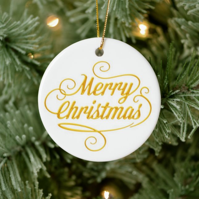 Enfeite de Natal com Texto Feliz Natal em Dourado  (Árvore)