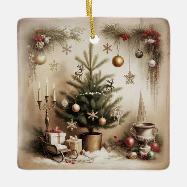 Enfeite de Natal de Árvore Vintage (Frente)