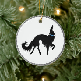 Enfeite de Natal de Borzoi Preto Dançando