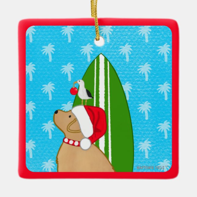 Enfeite de Natal de Cachorro de Surfista Labrador  (Frente)