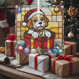 Enfeite de Natal de Cachorro Embrulhado Vidro Fals