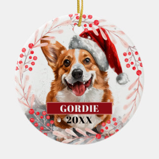 Enfeite de Natal de Cachorro Welsh Corgi com Chapé