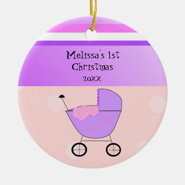 Enfeite de Natal de Carrinho de Bebê Roxo (Frente)