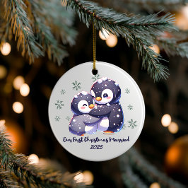 Enfeite de Natal de Casal Pinguim Personalizado