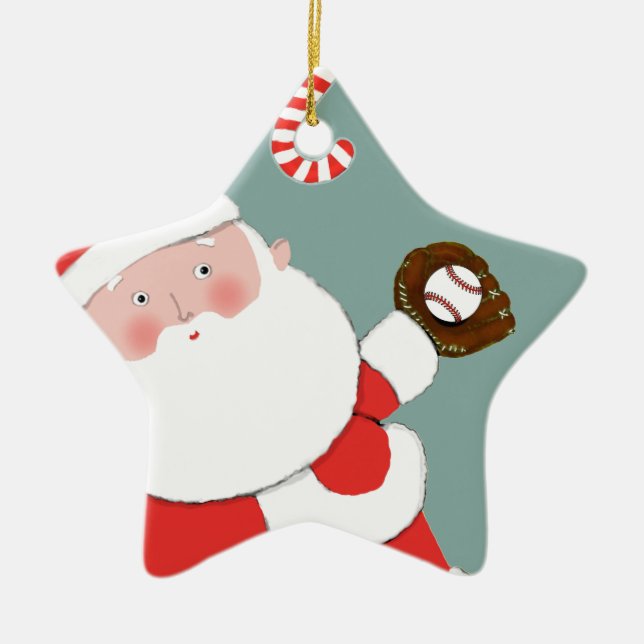 Enfeite de Natal de Cerâmica de Beisebol (Frente)
