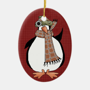 Enfeite de Natal de Cerâmica Pinguim Country