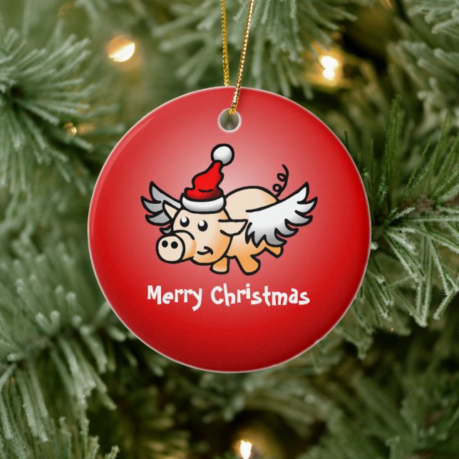 Enfeite de Natal de Cerâmica Porco Voador (Árvore)