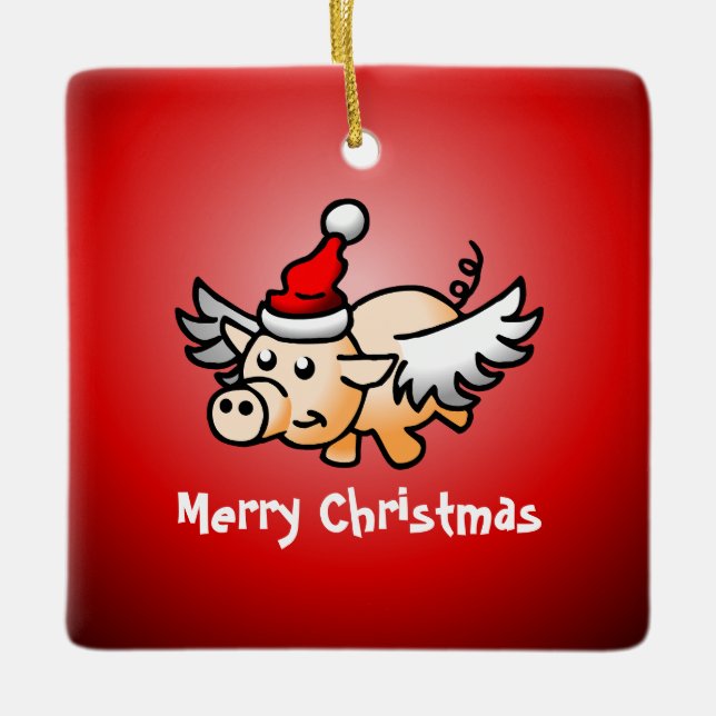Enfeite de Natal de Cerâmica Porco Voador (Frente)