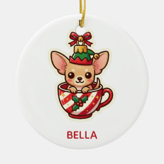 Enfeite de Natal de Chihuahua em Xícara com Chapéu