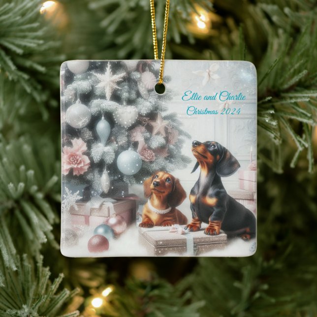 Enfeite de Natal de Dachshund de pastel congelado (Árvore)
