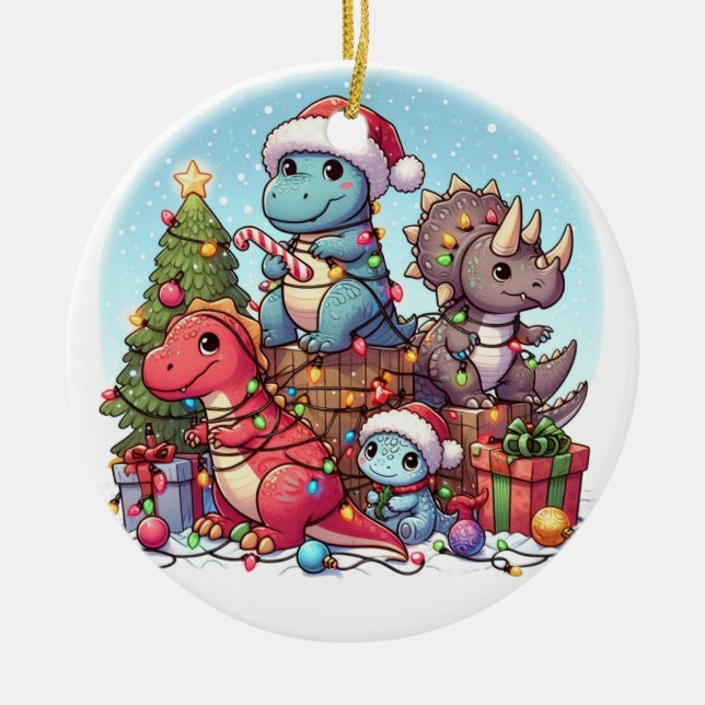Enfeite de Natal de dinossauro, ornamento de cerâm (Frente)
