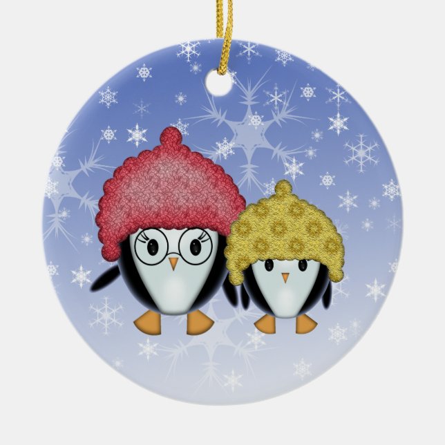 Enfeite de Natal de Dois Pequenos Pinguins (Frente)