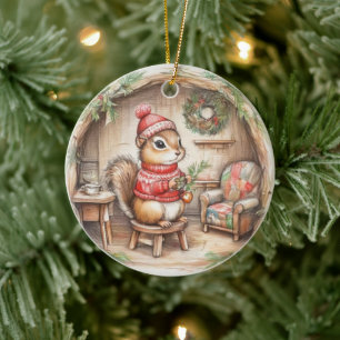 Enfeite de Natal de Esquilo Fofo com Mensagem