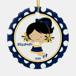 Enfeite de Natal de Garota Cheerleader Azul Dourad