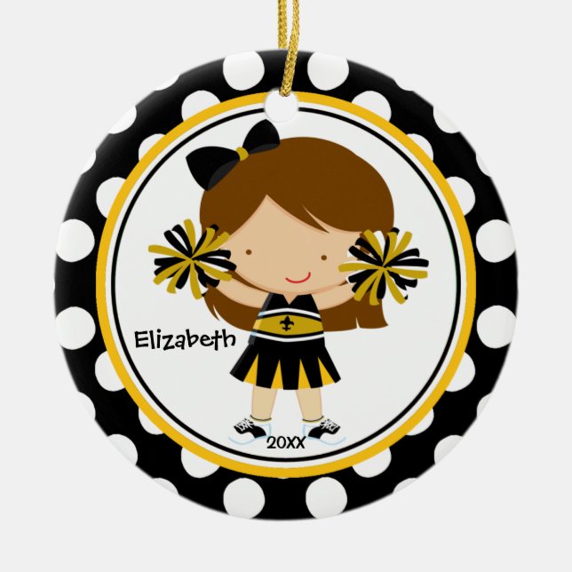 Enfeite de Natal de Garota Cheerleader Preto Doura (Frente)