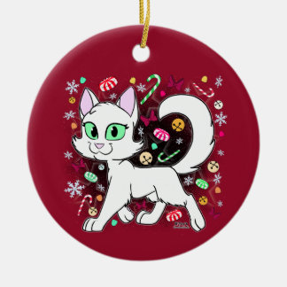 Enfeite de Natal de Gato de Cerâmica (Vermelho)