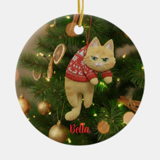 Enfeite de Natal de Gato Malhumorado Divertido com (Frente)