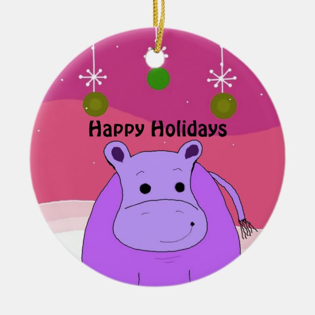 Enfeite de Natal de Hipopótamo Roxo (Frente)