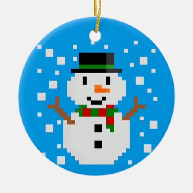 Enfeite de Natal de HOMEM DE NEVE em Pixel Art (Frente)