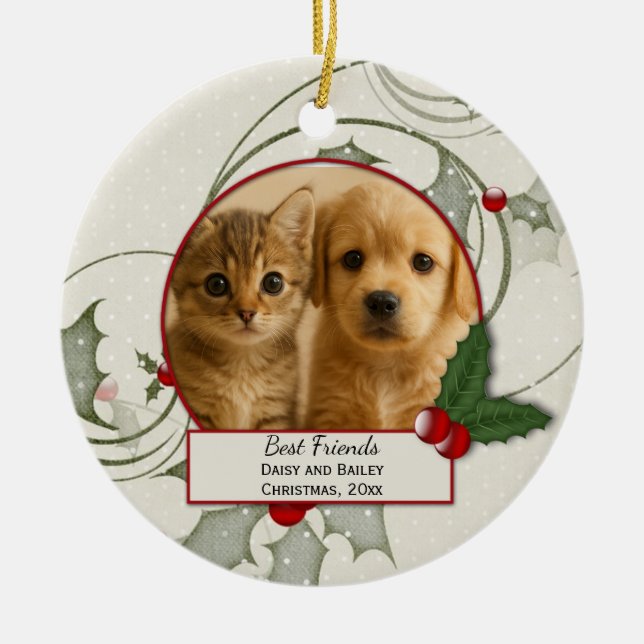Enfeite de Natal de Melhor Amigos Gatinho e Cachor (Frente)