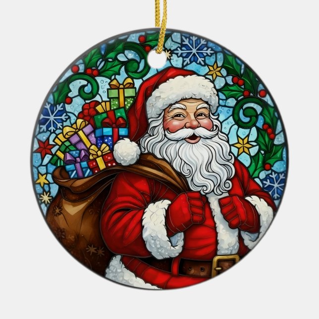 Enfeite de Natal de Neve de Papai Noel Azevinho (Frente)