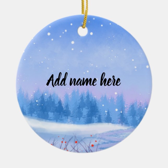Enfeite de Natal de Paisagem Nevada Personalizada (Frente)