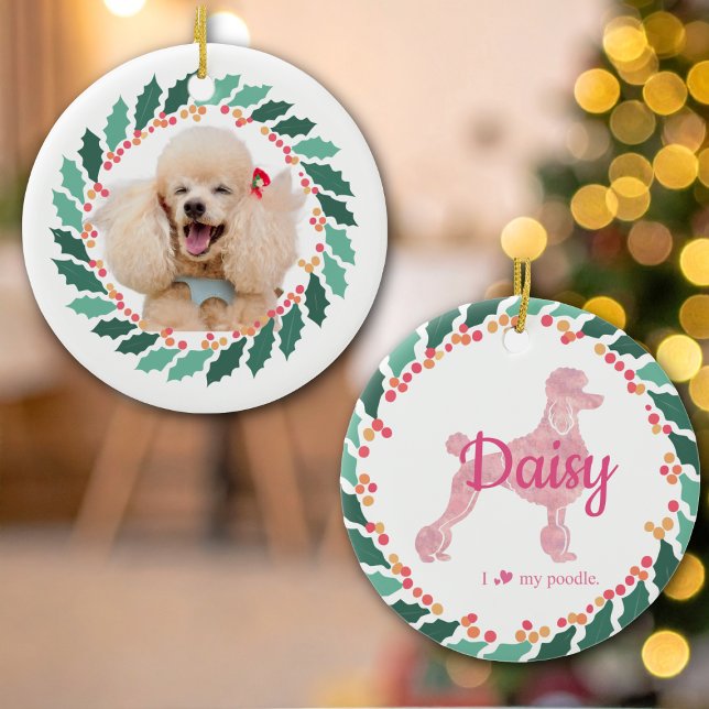 Enfeite de Natal de Poodle – Presente Pastel Perso (Criador carregado)