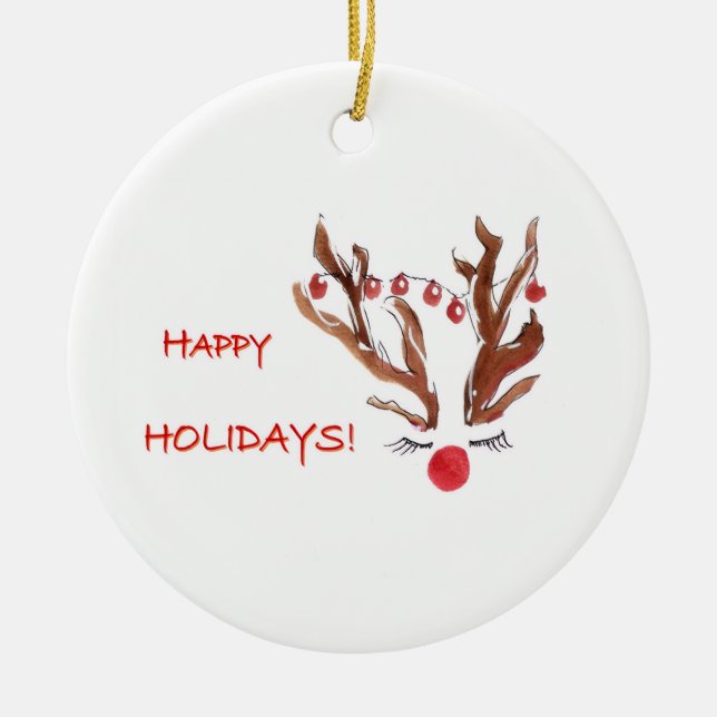 Enfeite de Natal de Rena com Design Pintado à Mão (Frente)