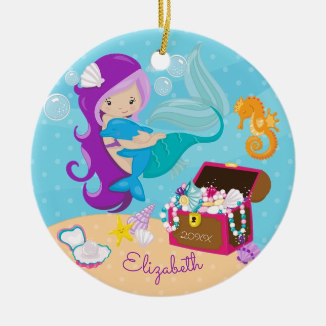 Enfeite de Natal de Sereia & Golfinho Fofo (Frente)