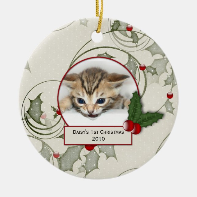 Enfeite de Natal do 1º aniversário do gatinho (Frente)