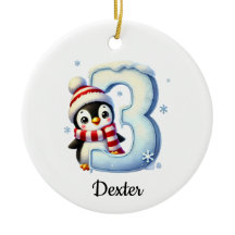 Enfeite de Natal do 3º Aniversário do Pinguim Fofo