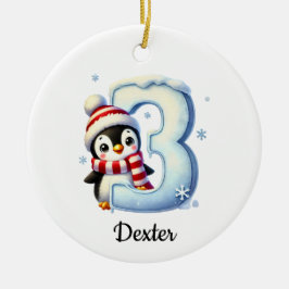 Enfeite de Natal do 3º Aniversário do Pinguim Fofo