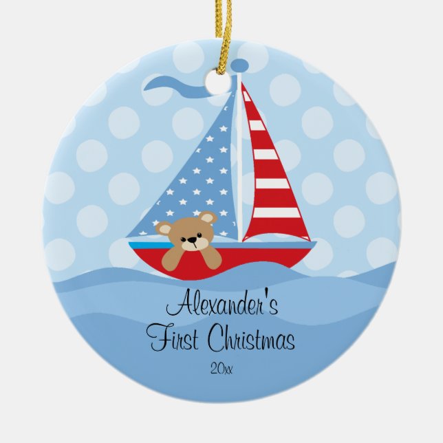 Enfeite de Natal do Primeiro Natal do Bebê Barco a (Frente)