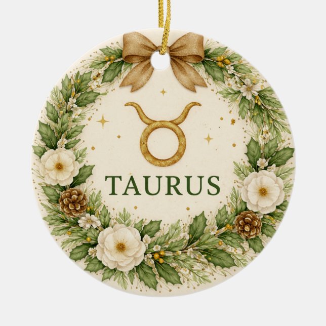 Enfeite de Natal do Zodíaco de Touro – Floral de I (Frente)