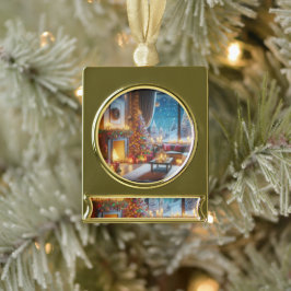 Enfeite De Natal Dourado Com Faixa Amor de Natal Feriado