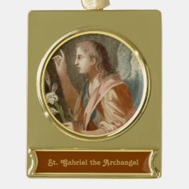 Enfeite De Natal Dourado Com Faixa Ruas. Gabriel o Arcanjo (M 011)
