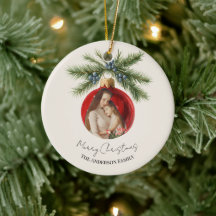 Enfeite de Natal em Aquarela Elegante com Foto da 