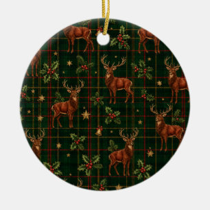 Enfeite de Natal em Cerâmica Tartan Stag