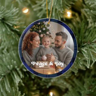 Enfeite de Natal em Xadrez com Foto de Família
