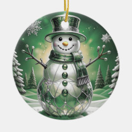 Enfeite de Natal Flocos de Neve Homem de Neve Verd