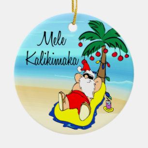 Enfeite de Natal Havaiano Papai Noel Palmeira